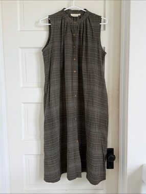 World of Crow Sleeveless Button-Front Dress in Grey/Brown, Size Small